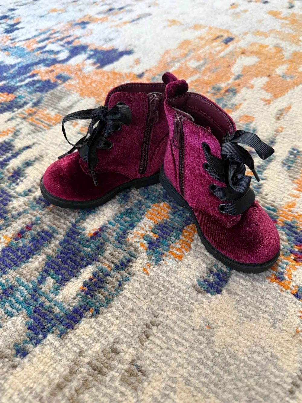Cat & Jack crushed velvet toddler girl boots sz 6 lace up  boots shoes foot wear